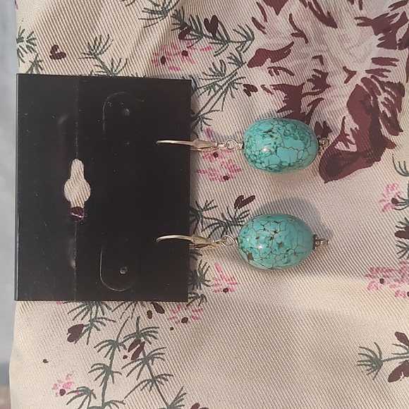 Earrings, turquoise stone, 925 clips - Picture 1 of 5
